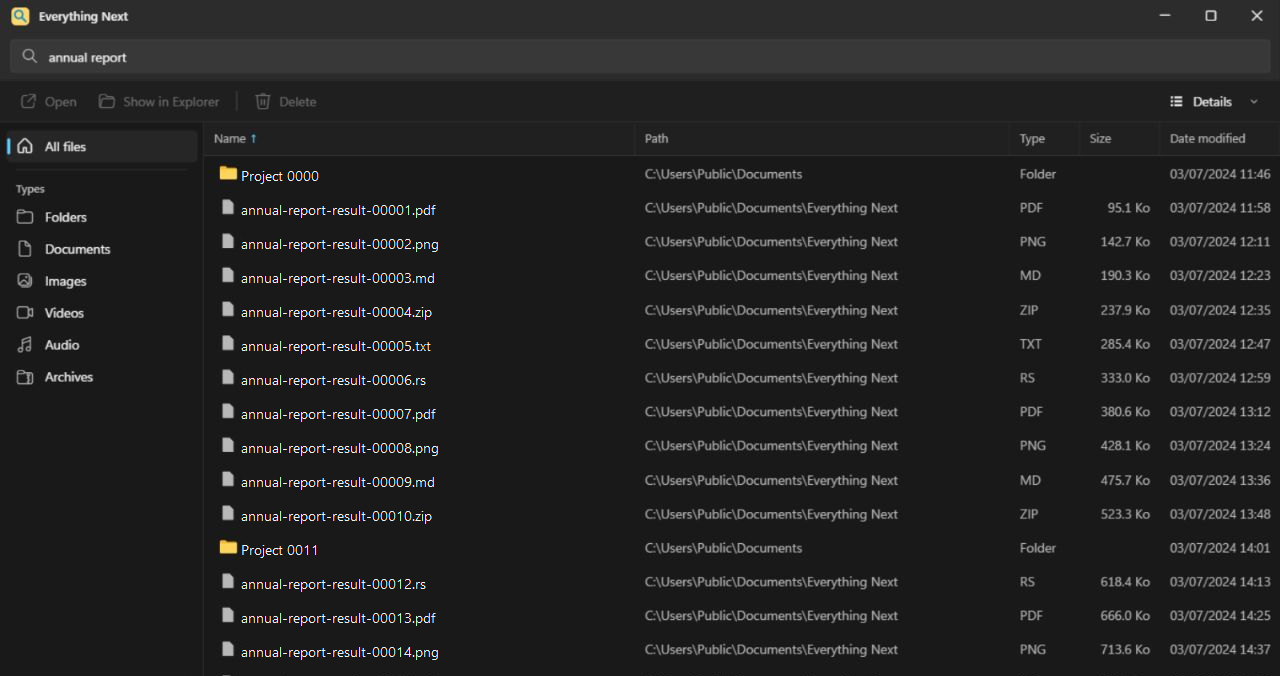 Everything Next in dark mode